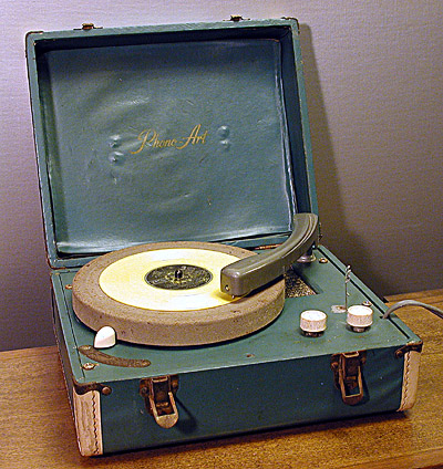 Portable record player from the 1950s
