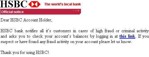HSBC Scam with apostrophe error