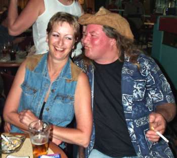 Having a beer and a cigarette at Joe's Hotel, somewhere in Australia - hillbilly couple