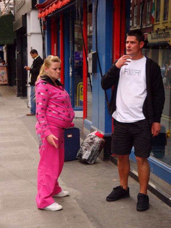 Chav Smoker and Pink Tracksuit Woman London Soho Pulchinella